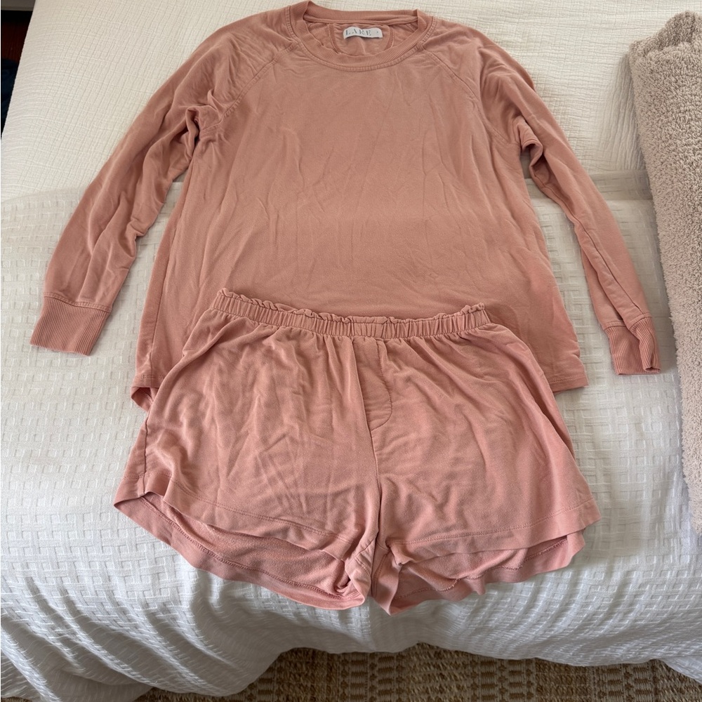 LAKE Women’s Long Sleeve Top & Short Pajama Set - Dusty Rose